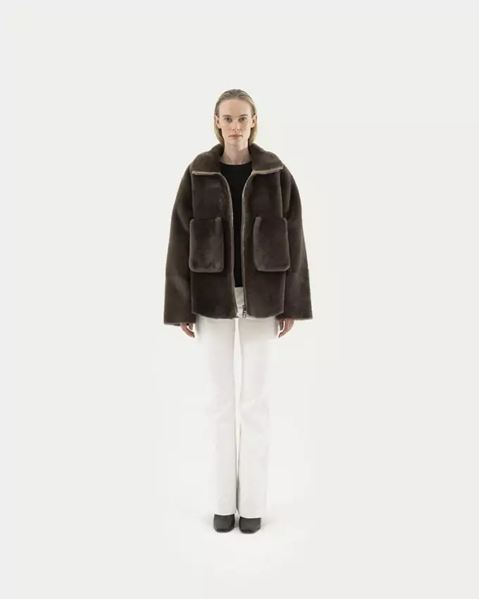 MONTONE - ДУБЛЕНКИ - SHEARLINGS / style PUB27 PE AGNELLOKM1324 DK BROWN - - 70Cm Sz40