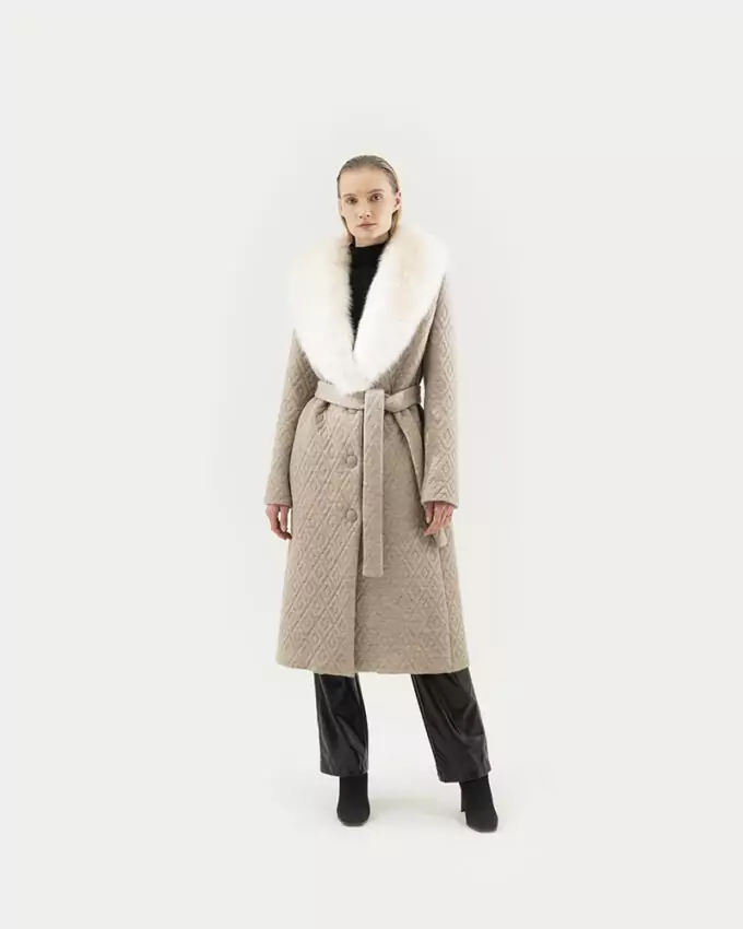 CAPPOTTI - ПАЛЬТО - COATS / style TFB01 AC MISTO CACHEMIRE BEIGE BIANCO ZI ZIBELLINO BIANCO - 105Cm Sz42