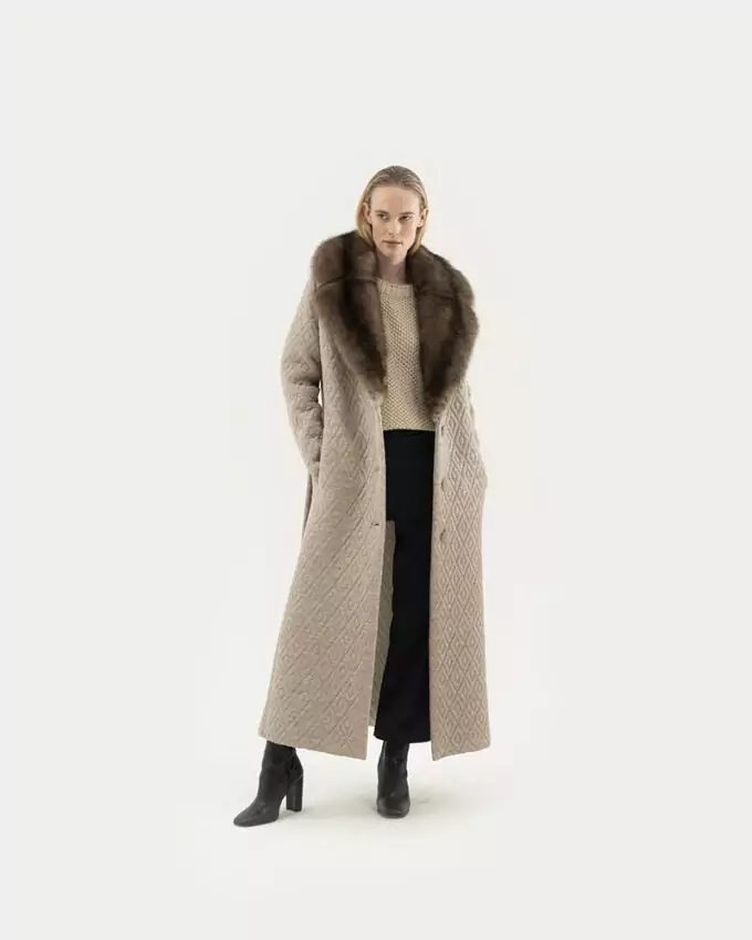 CAPPOTTI - ПАЛЬТО - COATS / style TFB01 AC MISTO CACHEMIRE BEIGE BIANCO ZI ZIBELLINO GRAFITE - 130Cm Sz42