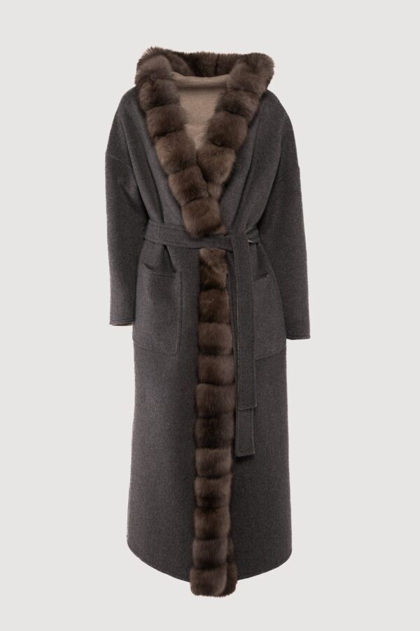 Cashmere and sable doubleface graphite coat