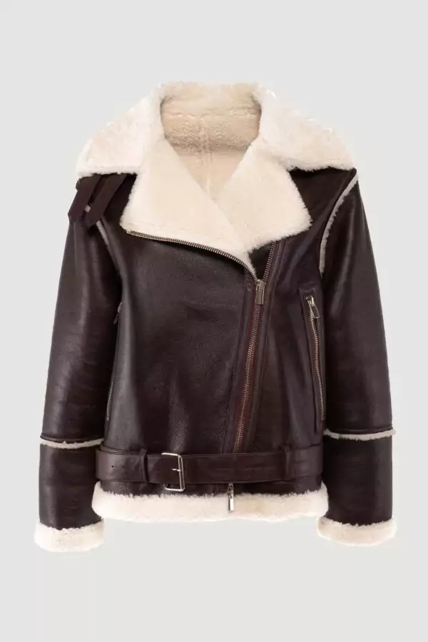 Burgundy merino shearling jacket