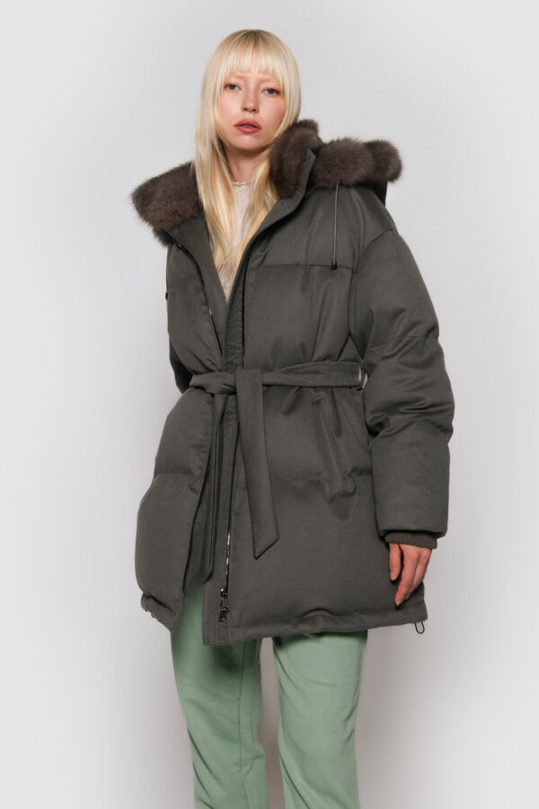 Cashmere down jacket with smoke sable