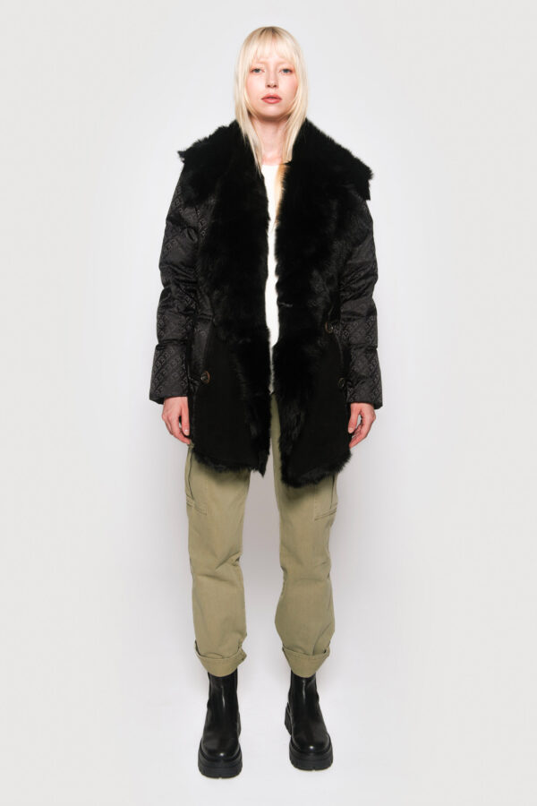 Logoed down jacket and black velar shearling