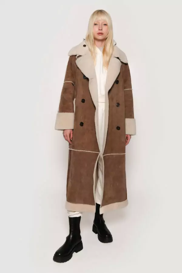 Tobacco merino shearling coat