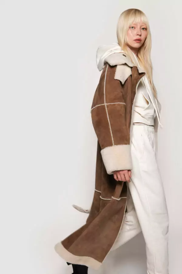 Tobacco merino shearling coat