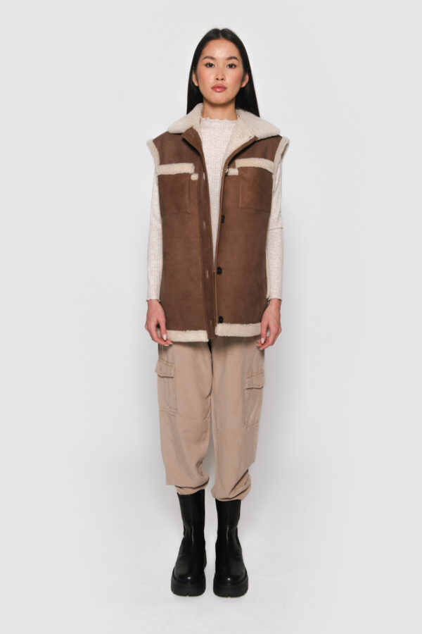 Tobacco merino shearling vest