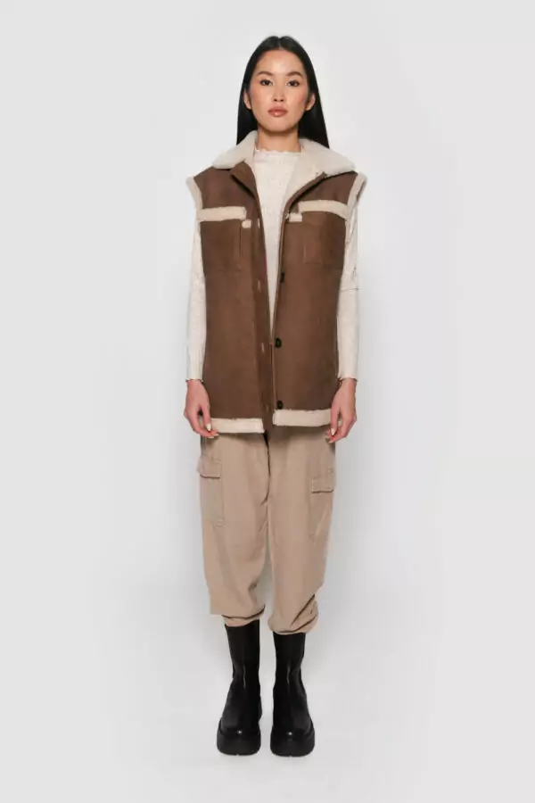 Tobacco merino shearling vest