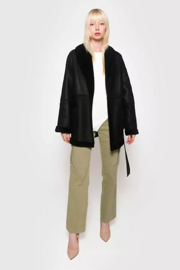 Black merino shearling jacket