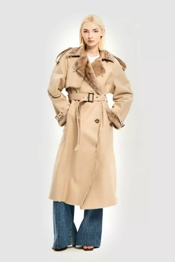 Shearling and sable peach lacoon coat