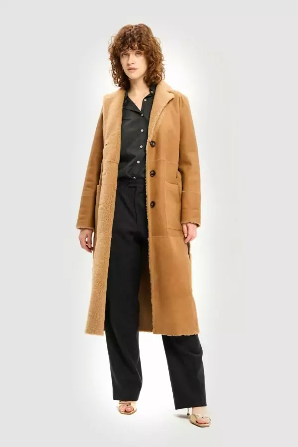 Shearling espresso peach coat