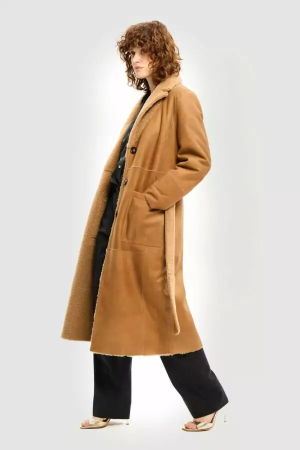 Shearling espresso peach coat